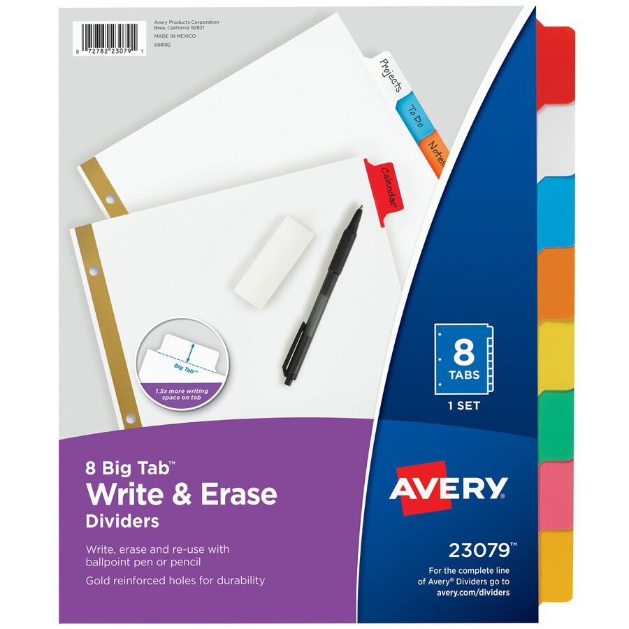 Avery&reg; Big Tab Write & Erase Dividers - 8 x Divider(s) - 8 Write-on Tab(s) - 8 - 8 Tab(s)/Set - 8.5" Divider Width x 11" Divider Length - 3 Hole Punched - White Paper Divider - Multicolor Paper Ta. Picture 2
