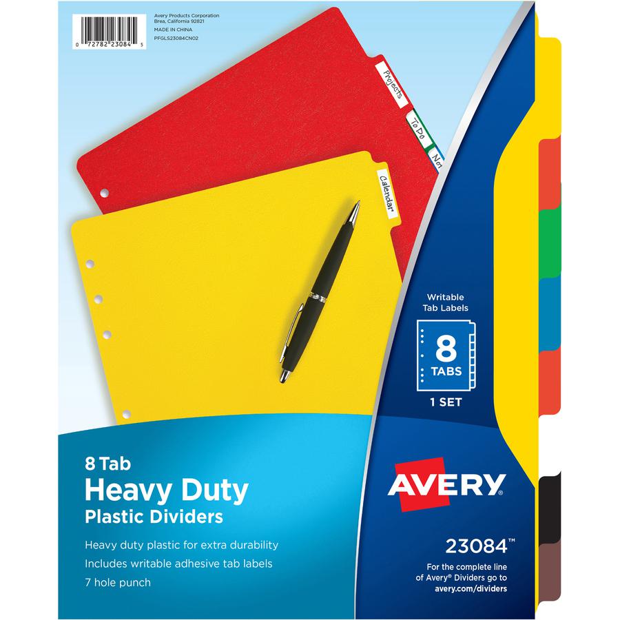 Avery&reg; Plastic Tab Dividers w/ White Labels - 8 x Divider(s) - 8 Tab(s) - 8 - 8 Tab(s)/Set - 8.5" Divider Width x 11" Divider Length - 7 Hole Punched - Self-adhesive - Multicolor Plastic Divider -. Picture 2
