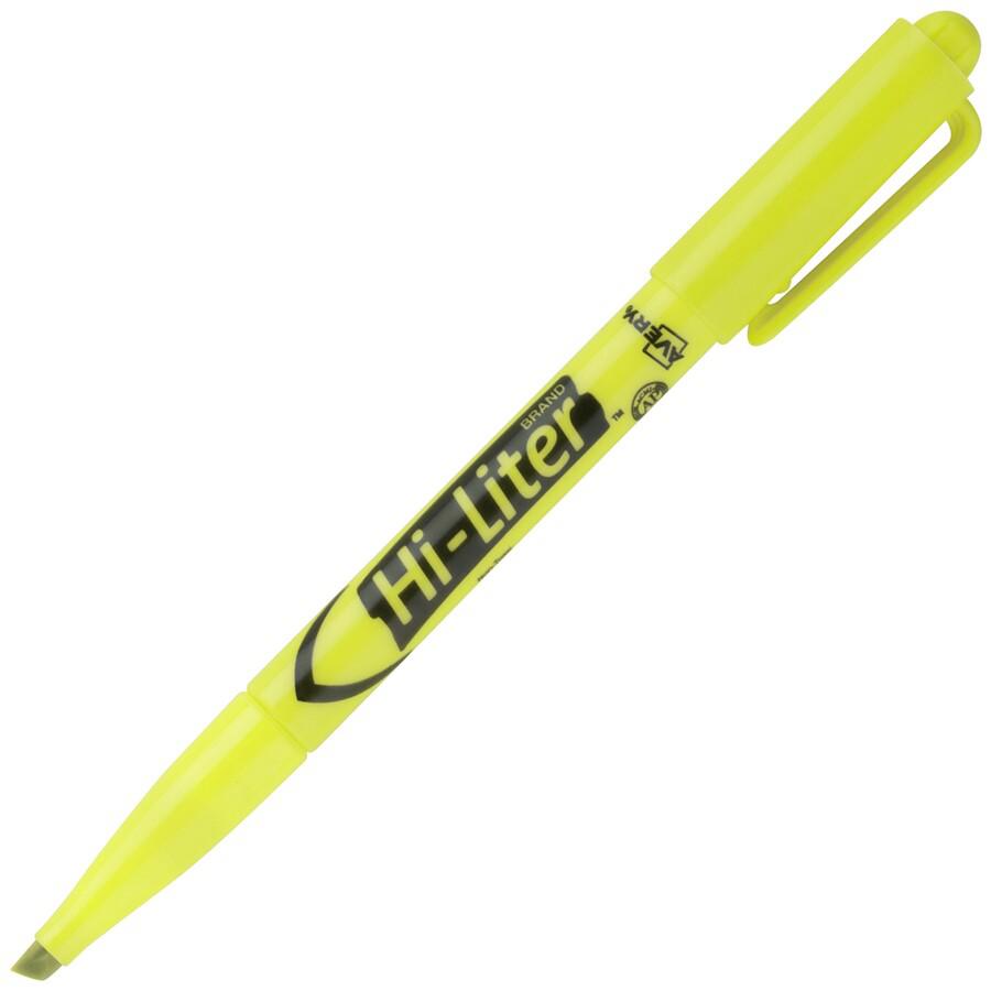 Avery&reg; Pen-Style Fluorescent Highlighters - Chisel Marker Point Style - Fluorescent Yellow - Yellow Barrel - 1 Dozen. Picture 3