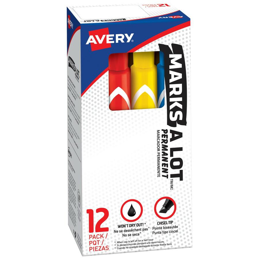 Avery&reg; Marks A Lot Permanent Markers - Large Desk-Style Size - Chisel Marker Point Style - Black, Blue, Orange, Green, Purple, Yellow - 12 / Set. Picture 3