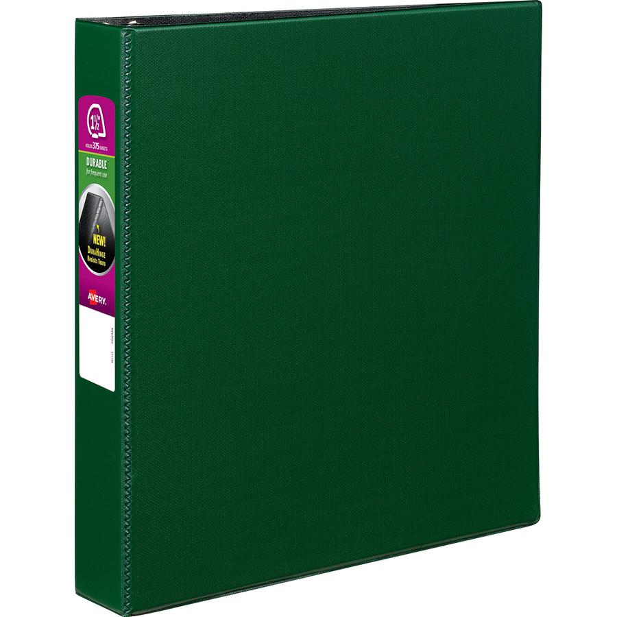 Avery&reg; Durable Binder - DuraHinge - 1 1/2" Binder Capacity - Letter - 8 1/2" x 11" Sheet Size - 375 Sheet Capacity - 3 x Slant D-Ring Fastener(s) - 2 Internal Pocket(s) - Green - Recycled - Gap-fr. Picture 4