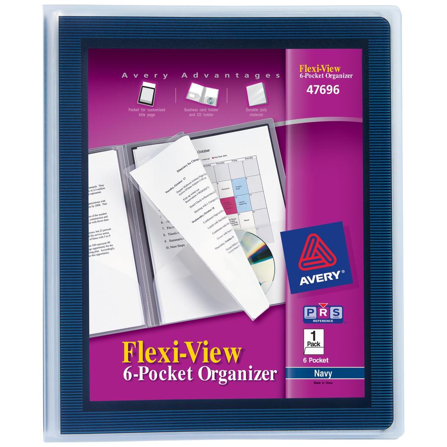 Avery&reg; Flexi-View Letter Pocket Folder - 8 1/2" x 11" - 150 Sheet Capacity - 6 Internal Pocket(s) - Poly, Polypropylene - Navy Blue - 1 Each. Picture 2
