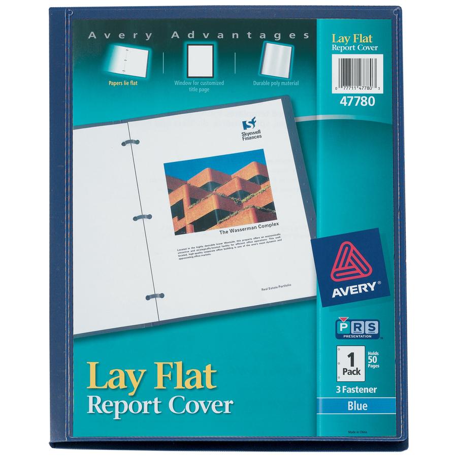 Avery&reg; Letter Report Cover - 1/2" Folder Capacity - 8 1/2" x 11" - 50 Sheet Capacity - 3 Fastener(s) - Polypropylene - Blue - 1 Each. Picture 2