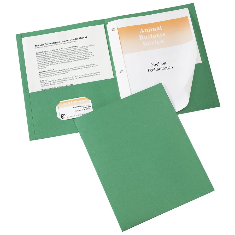 Avery&reg; Letter Report Cover - 8 1/2" x 11" - 70 Sheet Capacity - 3 x Prong Fastener(s) - 1/2" Fastener Capacity for Folder - 2 Internal Pocket(s) - Green - 25 / Box. Picture 3