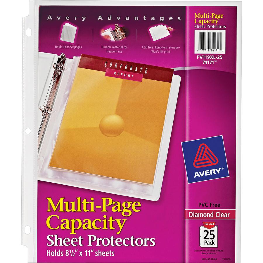 Avery&reg; Diamond Clear Multi-Page Capacity Sheet Protectors - 50 x Sheet Capacity - For Letter 8 1/2" x 11" Sheet - Clear - Polypropylene - 25 / Pack. Picture 6