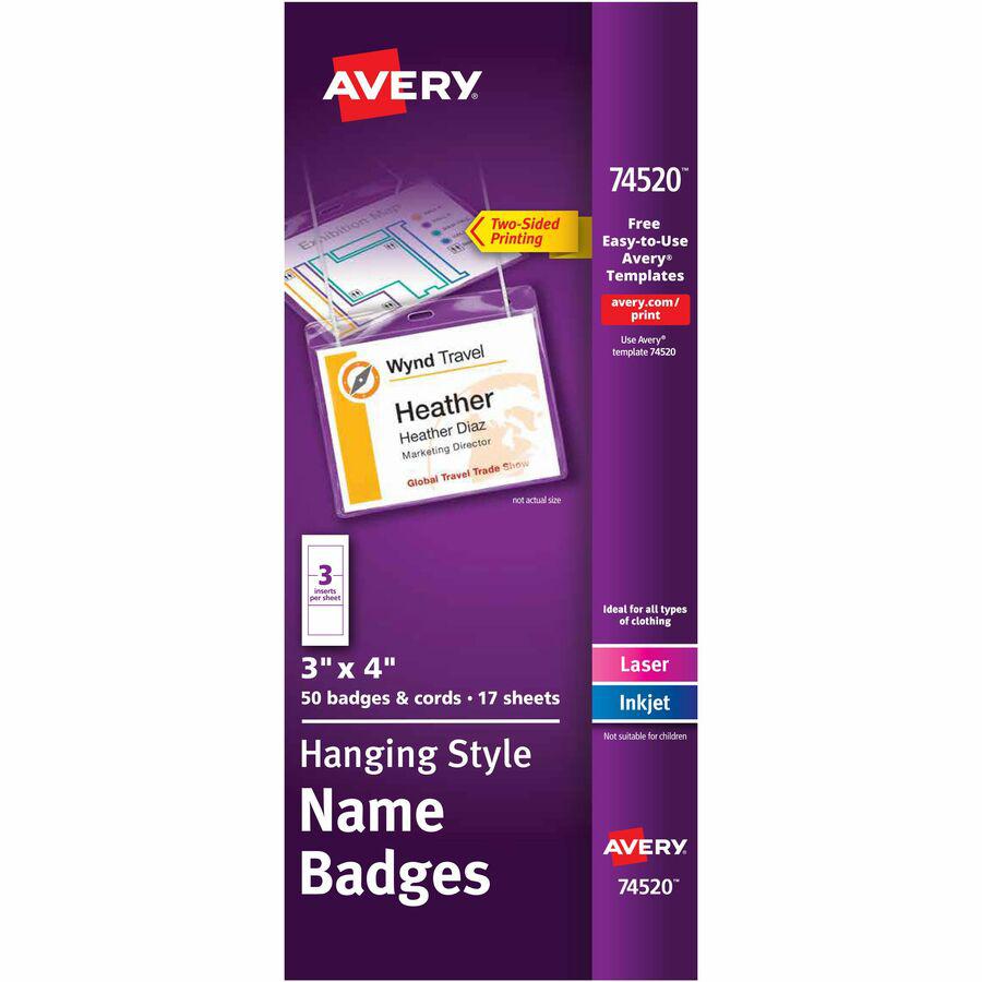 Avery&reg; Laser, Inkjet Badge Insert - White - 4" x 3" - 50 / Box - Durable, Micro Perforated, Printable, PVC-free. Picture 2