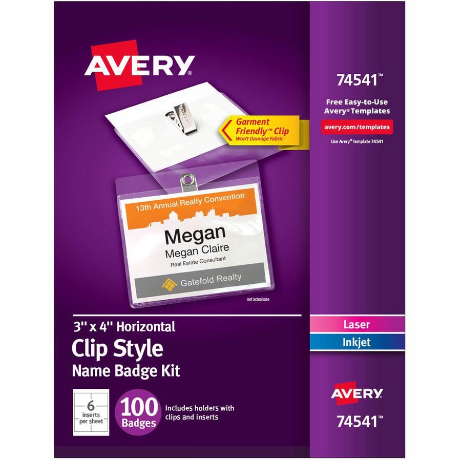 Avery&reg; Clip-Style Name Badges - 4" x 3" - 100 / Box - Clip - White, Clear. Picture 8