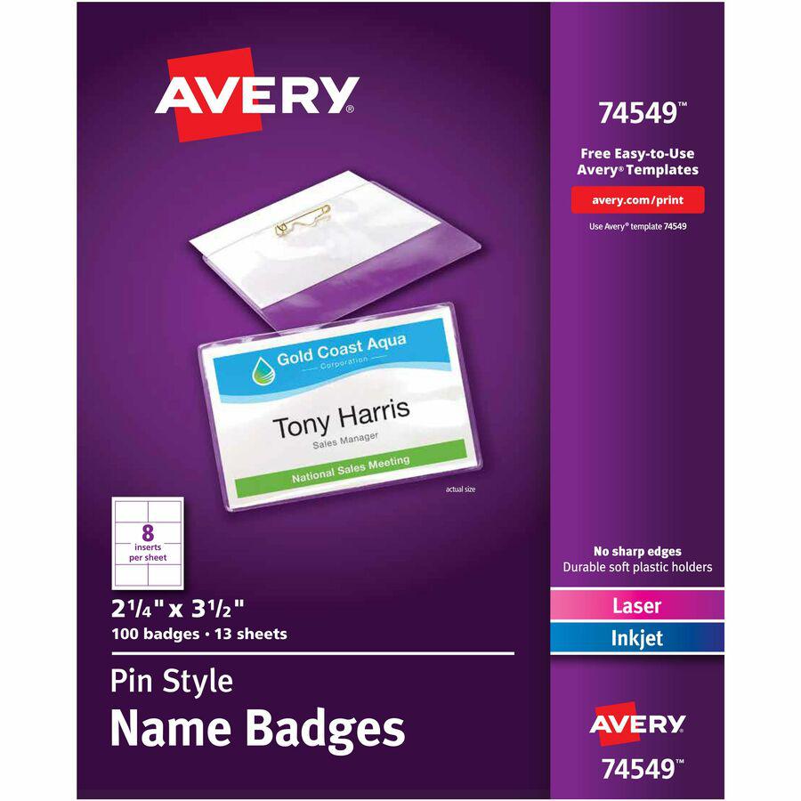 Avery&reg; Laser, Inkjet Laser/Inkjet Badge Insert - White, Clear - 3 1/2" x 2 1/4" - 100 / Box. Picture 4