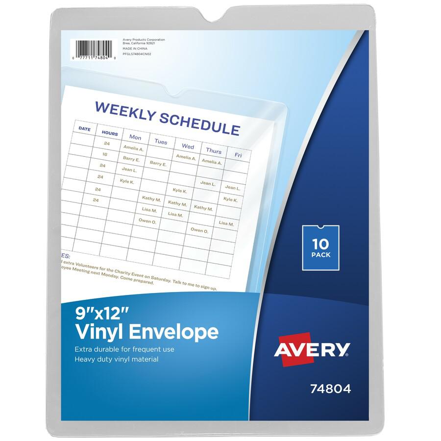 Avery&reg; Vinyl File Pocket - 9" x 12" - 60 Sheet Capacity - 1 Pocket(s) - Vinyl - Clear - 10 / Pack. Picture 4
