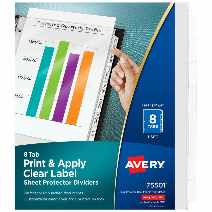 Avery&reg; Print & Apply Sheet Protector Dividers - 8 x Divider(s) - 8 - 8 Tab(s)/Set - 8.5" Divider Width x 11" Divider Length - 3 Hole Punched - Clear Plastic Divider - Clear Plastic Tab(s) - 1. Picture 3
