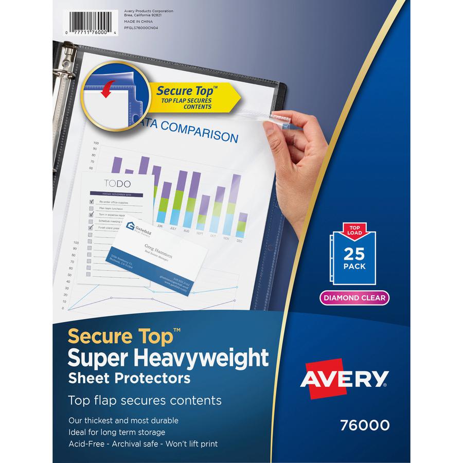 Avery&reg; Secure Top Sheet Protectors - For Letter 8 1/2" x 11" Sheet - 3 x Holes - Ring Binder - Top Loading - Clear - Polypropylene - 25 / Pack. Picture 2