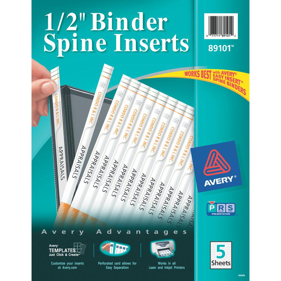 Avery&reg; Binder Spine Inserts - 1/2" Sheet - White - Card Stock - 80 / Pack. Picture 9