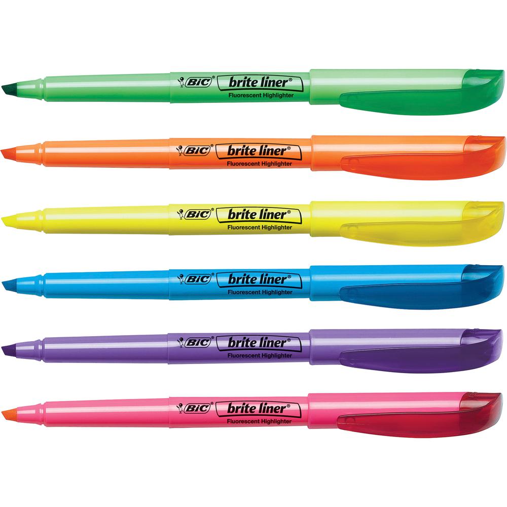 BIC Brite Liner Highlighter, Assorted, 12 Pack - Chisel Marker Point Style - Fluorescent Assorted - 12 Pack. Picture 2