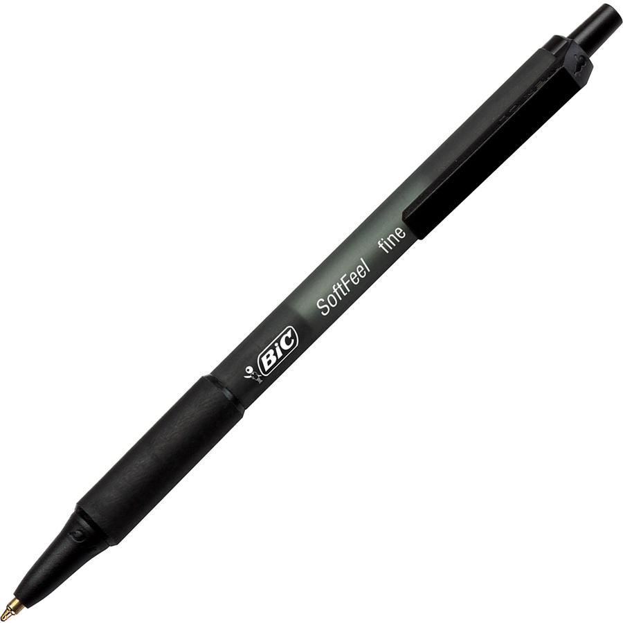 BIC SoftFeel Retractable Ball Pens - Fine Pen Point - Retractable - Black - Black Rubber Barrel - 1 Dozen. Picture 5