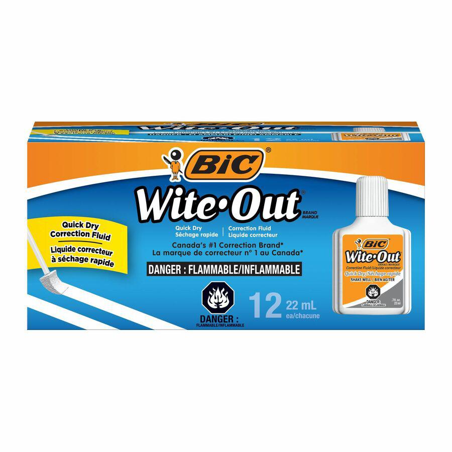 BIC Wite-Out Quick Dry Correction Fluid - Foam Brush Applicator - 20 mL - White - 1 Dozen. Picture 3