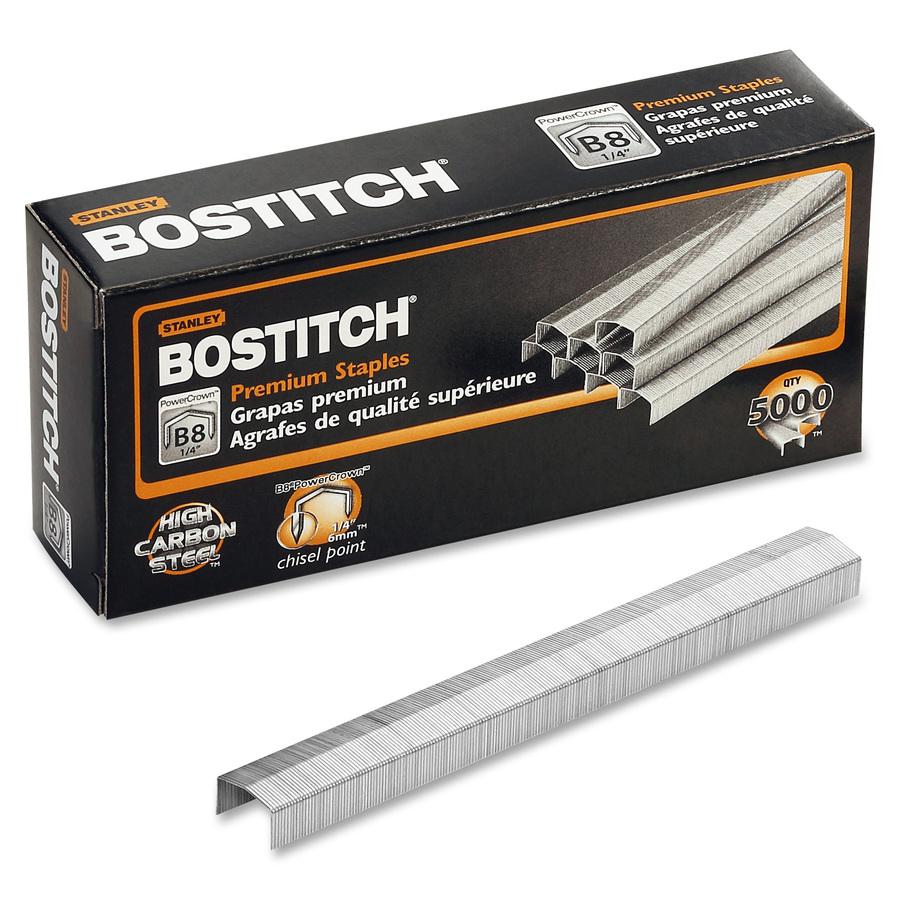 Bostitch PowerCrown Premium Staples - 210 Per Strip - 1/4" Leg - 1/2" Crown - Chisel Point - Silver - High Carbon Steel - 1.1" Height x 0.5" Width0.3" Length - 5000 / Box. Picture 2