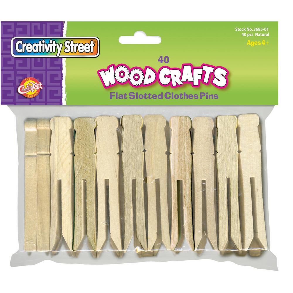 Creativity Street Flat-Slotted Clothespins - 3.8" Length - 40 / Pack - Natural - Wood. Picture 2
