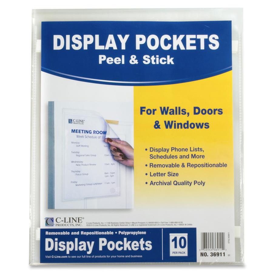 C-Line Display Pockets - Peel & Stick, 8-1/2 x 11, 10/PK, 36911. Picture 3