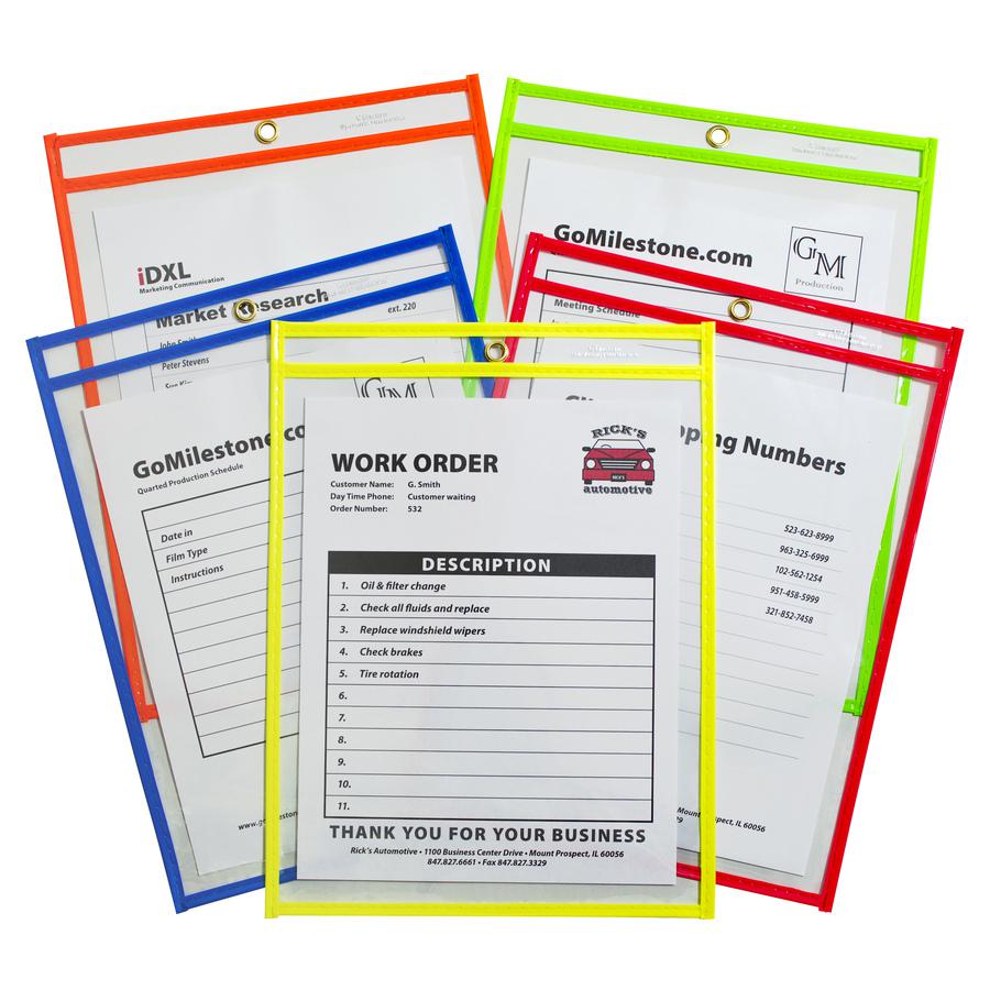 C-Line Neon Shop Ticket Holders, Stitched - Assorted, 5 Colors, Both Sides Clear, 9 x 12, 25/BX, 43910. Picture 2