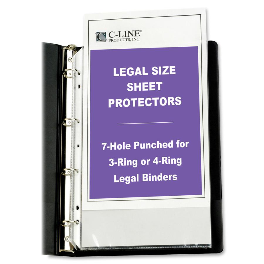 C-Line Heavyweight Poly Sheet Protectors - Legal Size, 7-Hole Punched for 3-Ring or 4-Ring Binders, Clear, Top Loading, 14 x 8-1/2, 50/BX, 62047. Picture 4