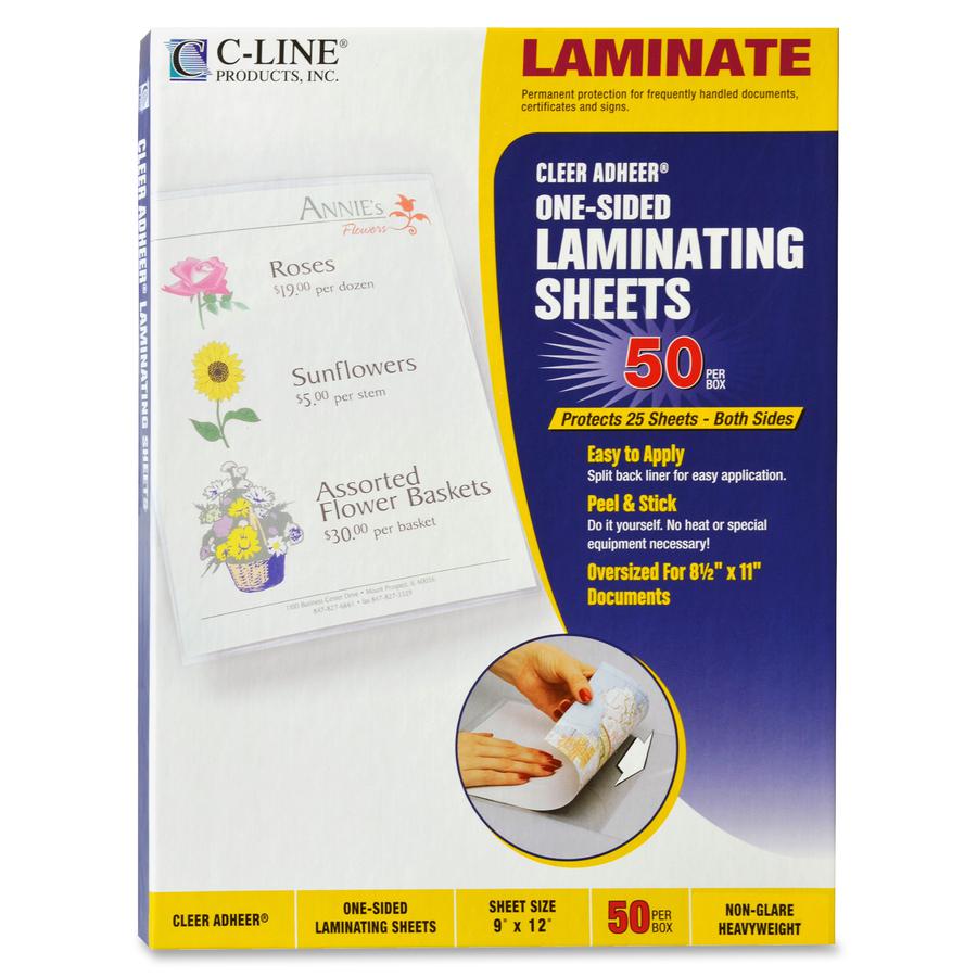 C-Line Heavyweight Cleer Adheer Laminating Sheets - Non-glare, One-Sided, 9 x 12, 50/BX, 65004. Picture 2