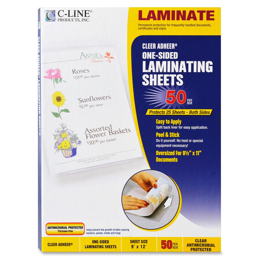 C-Line Cleer Adheer Laminating Sheets with Antimicrobial Protection - Clear, One-Sided, 9 x 12, 50/BX, 65009. Picture 3
