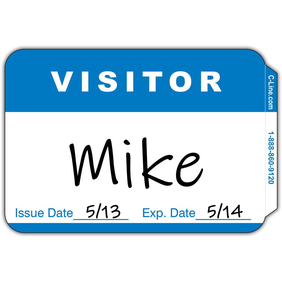 C-Line Visitor Name Tags - Blue, Peel & Stick, 3-1/2 x 2-1/4, 100/BX, 92245. Picture 2