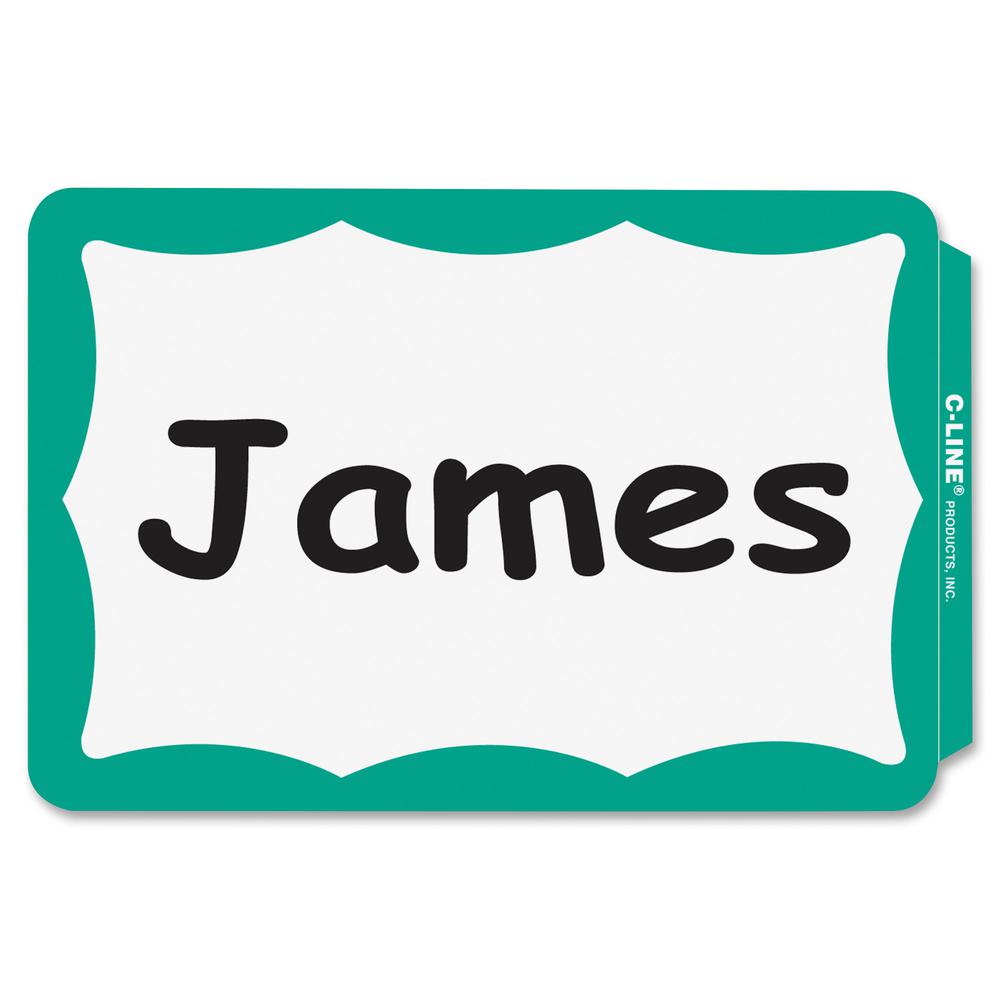 C-Line Self-Adhesive Name Tags - Green Border, Peel & Stick, 3-1/2 x 2-1/4, 100/BX, 92263. Picture 3