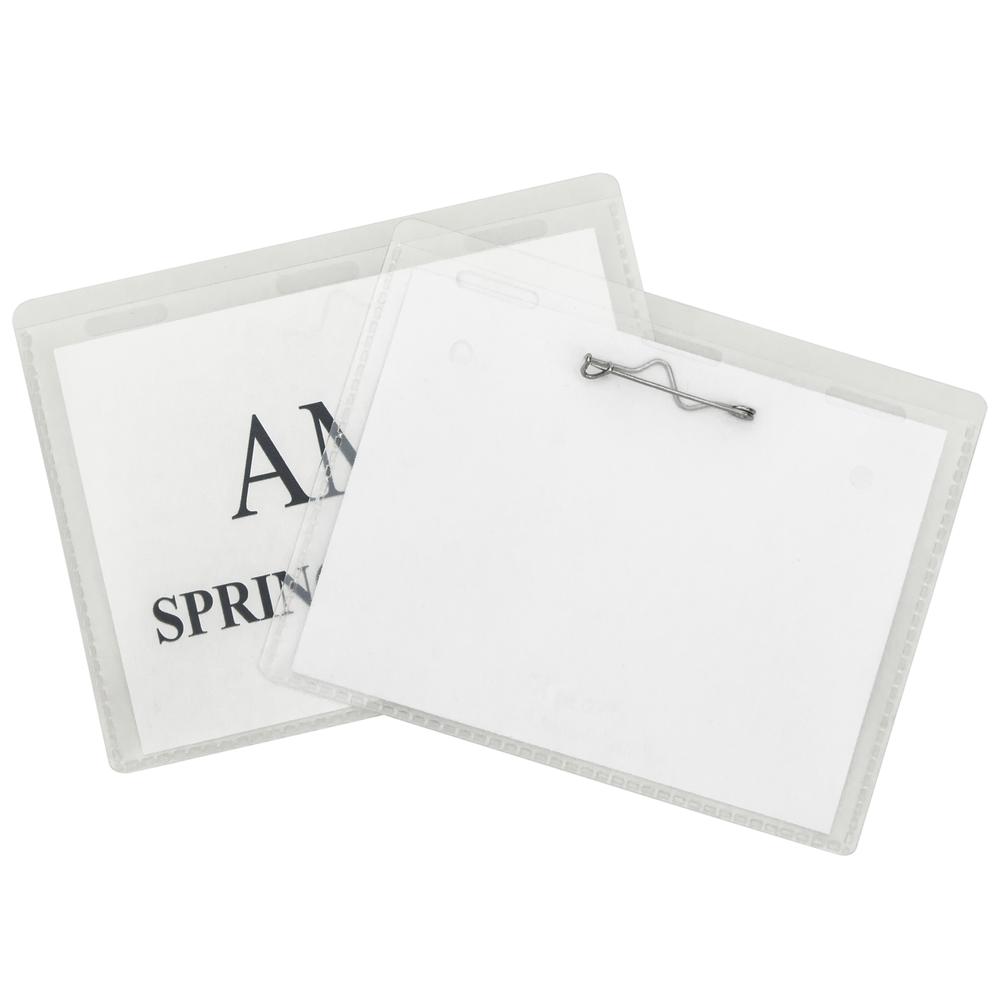 C-Line Pin Style Name Badge Holder Kit - Folded Holders with Inserts, 4 x 3, 100/BX, 94043. Picture 2