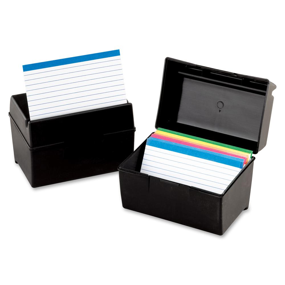 Oxford Plastic Index Card Boxes with Lids - External Dimensions: 8" Width x 5" Height - 400 x Card - Flip Top Closure - Plastic - Black - For Card - 1 Each. Picture 2