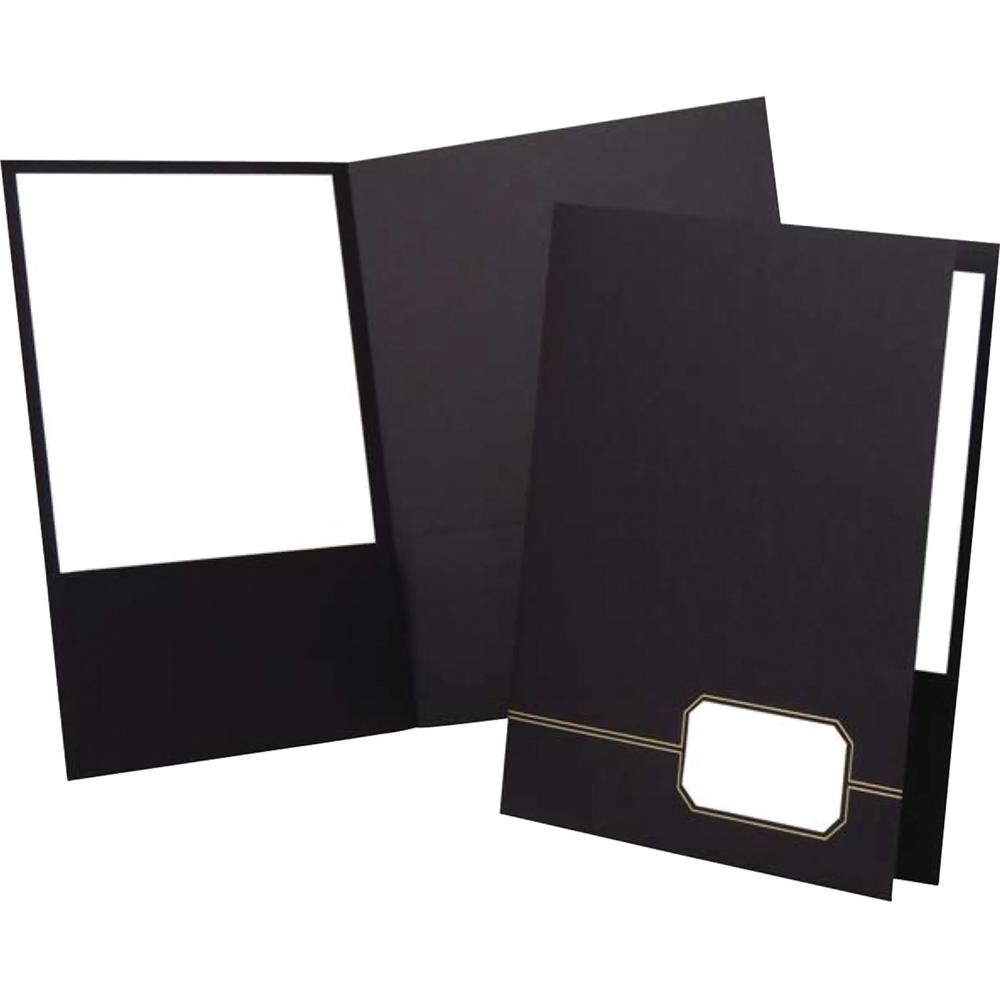Oxford Executive Letter Recycled Pocket Folder - 1/2" Folder Capacity - 8 1/2" x 11" - 80 Sheet Capacity - 2 Front Pocket(s) - Linen - Black, Gold - 30% Recycled - 4 / Pack. Picture 3