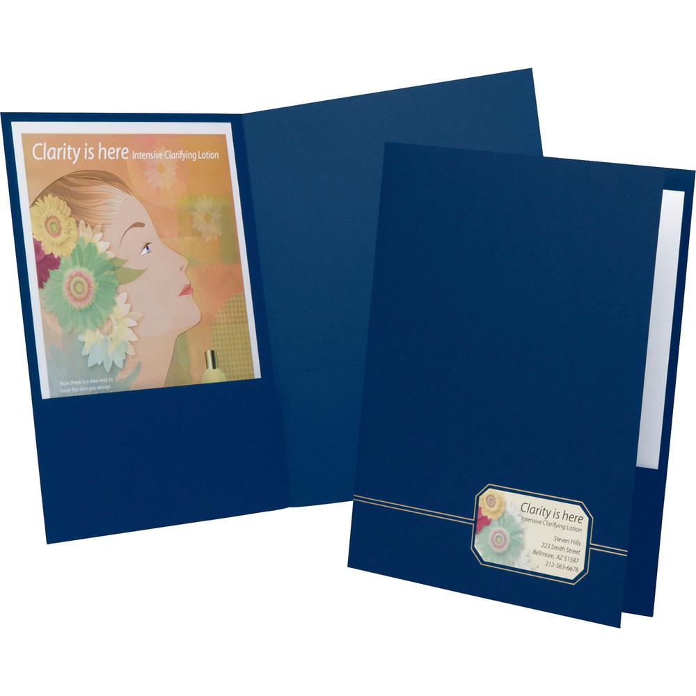 Oxford Executive Letter Recycled Pocket Folder - 1/2" Folder Capacity - 8 1/2" x 11" - 80 Sheet Capacity - 2 Front Pocket(s) - Linen - Blue, Gold - 30% Recycled - 4 / Pack. Picture 2