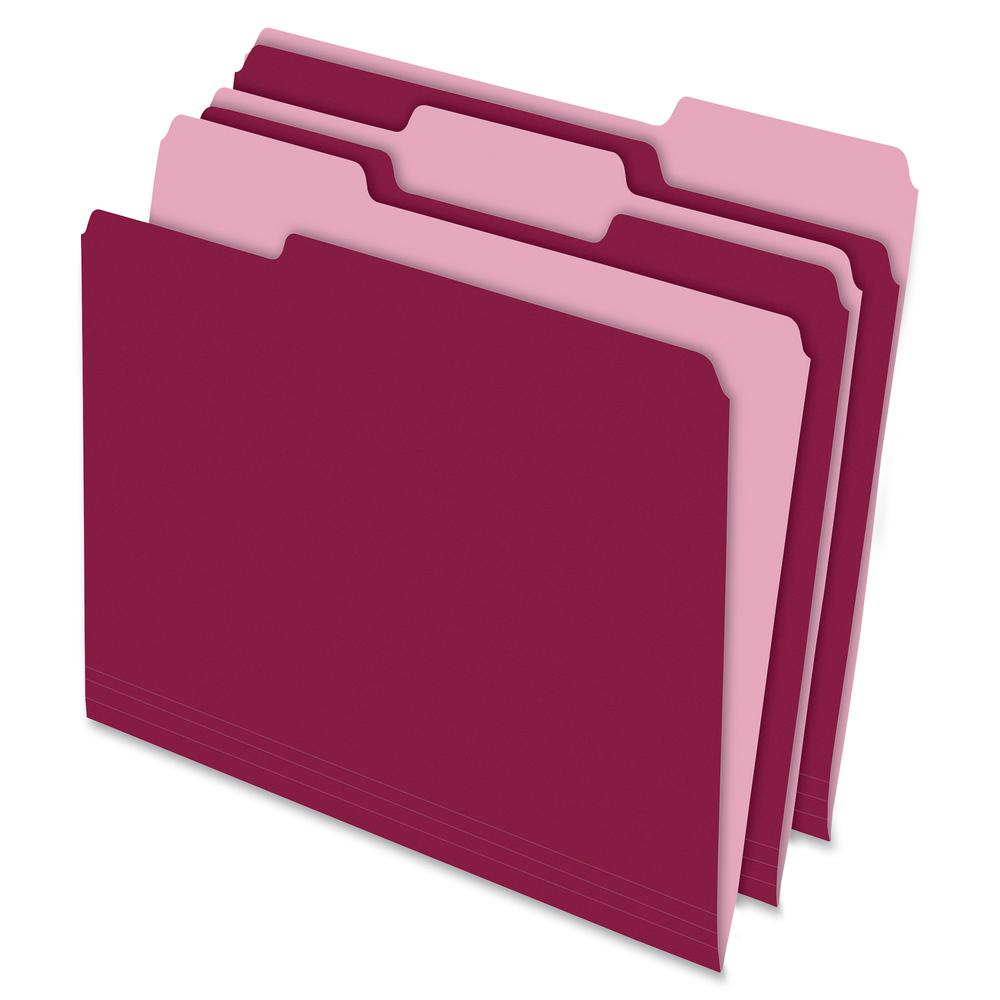 Pendaflex 1/3 Tab Cut Letter Recycled Top Tab File Folder - 8 1/2" x 11" - Top Tab Location - Assorted Position Tab Position - Burgundy - 10% Recycled - 100 / Box. Picture 2
