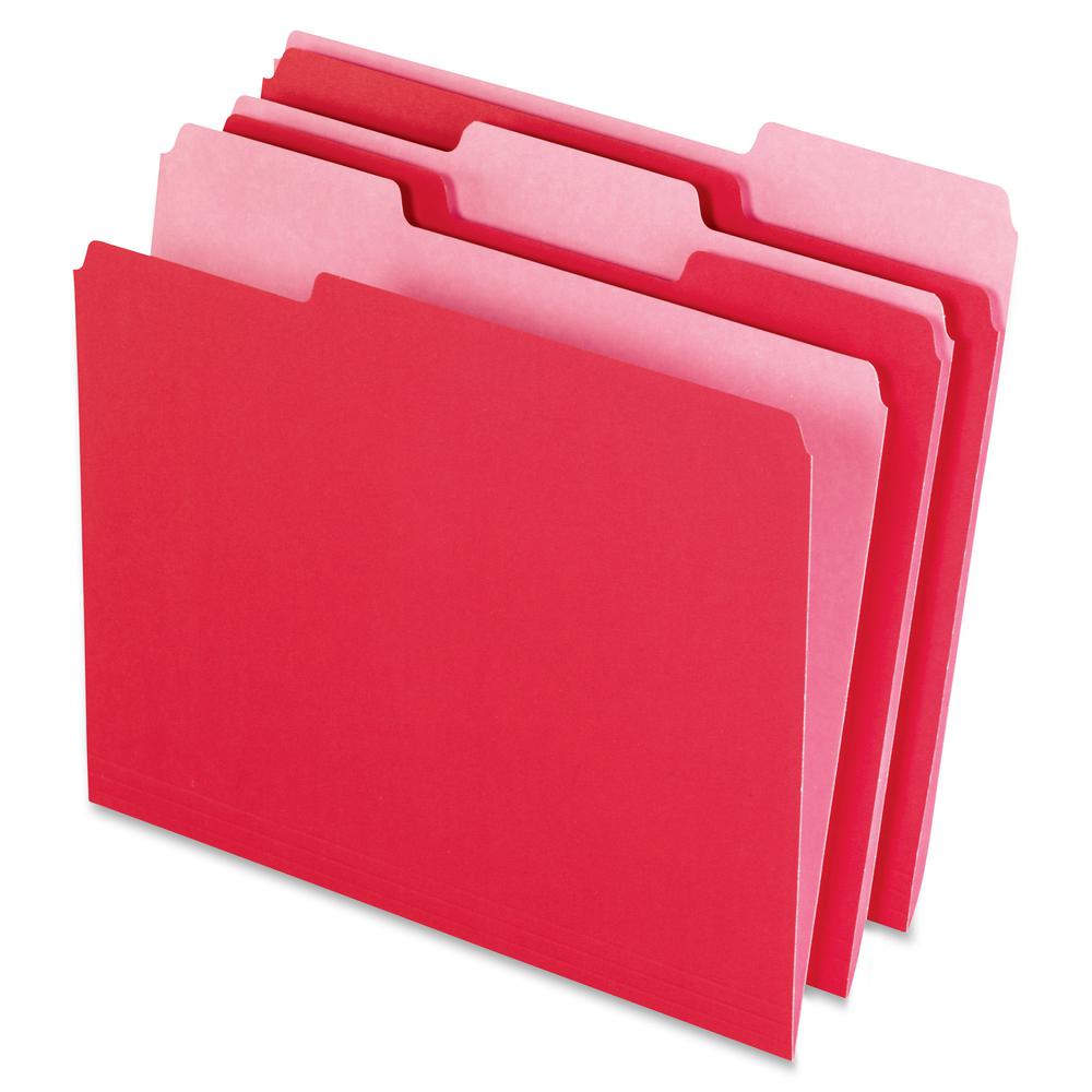 Pendaflex 1/3 Tab Cut Letter Recycled Top Tab File Folder - 8 1/2" x 11" - Top Tab Location - Assorted Position Tab Position - Red - 10% Recycled - 100 / Box. Picture 2