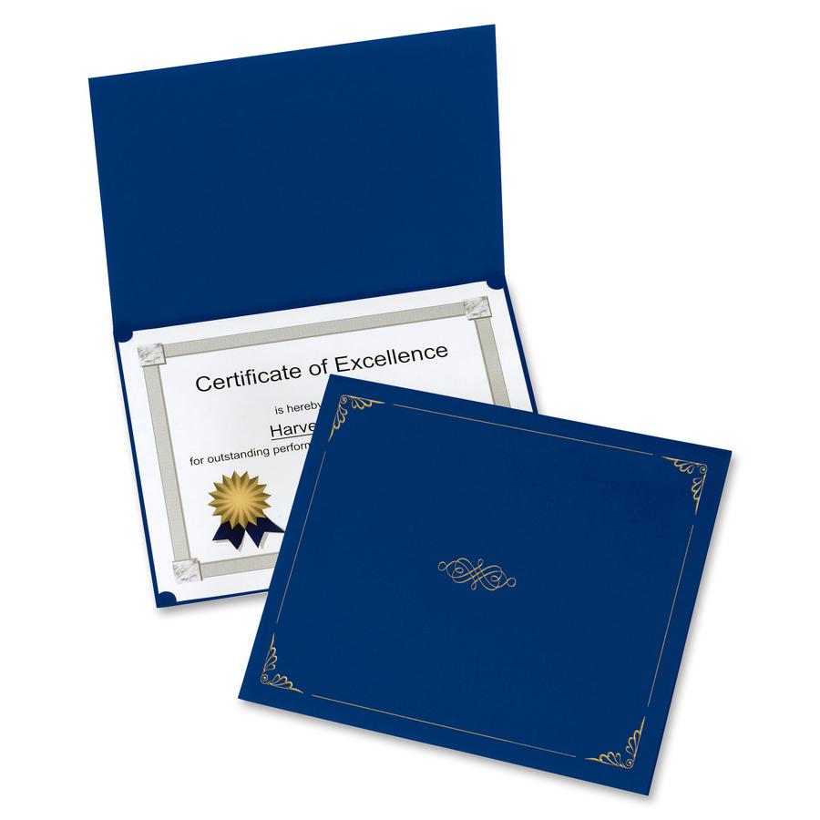 Oxford Letter Certificate Holder - 8 1/2" x 11" - Linen - Dark Blue - 5 / Pack. Picture 3