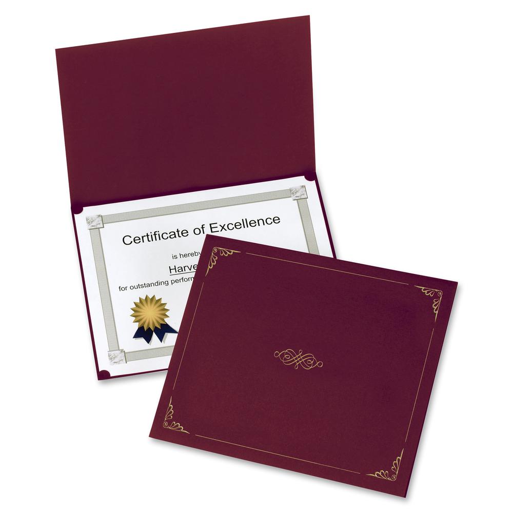 Oxford Letter Certificate Holder - 8 1/2" x 11" - Linen - Burgundy - 5 / Pack. Picture 3