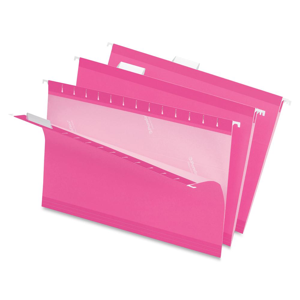 Pendaflex 1/5 Tab Cut Legal Recycled Hanging Folder - 8 1/2" x 14" - Pink - 10% Recycled - 25 / Box. Picture 4