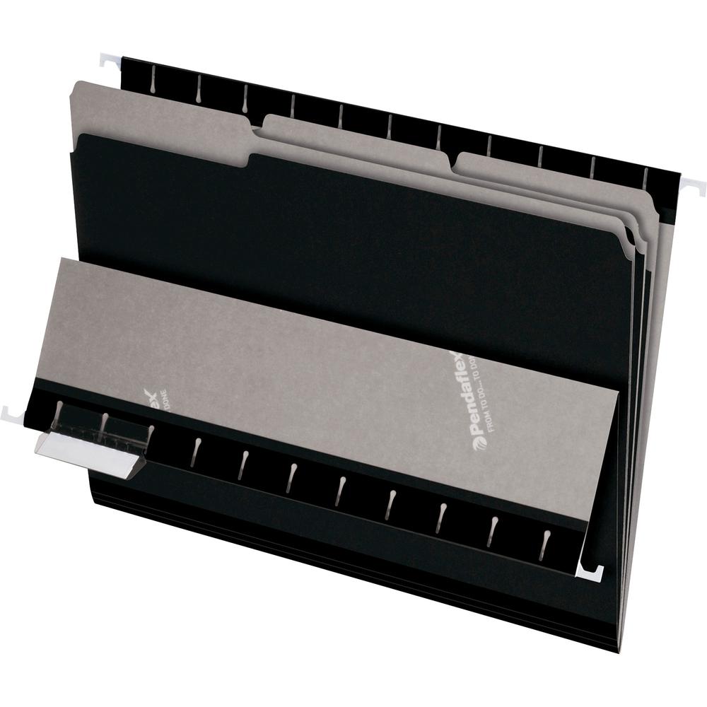 Pendaflex 1/3 Tab Cut Letter Recycled Top Tab File Folder - 8 1/2" x 11" - Top Tab Location - Assorted Position Tab Position - Black - 10% Recycled - 100 / Box. Picture 2