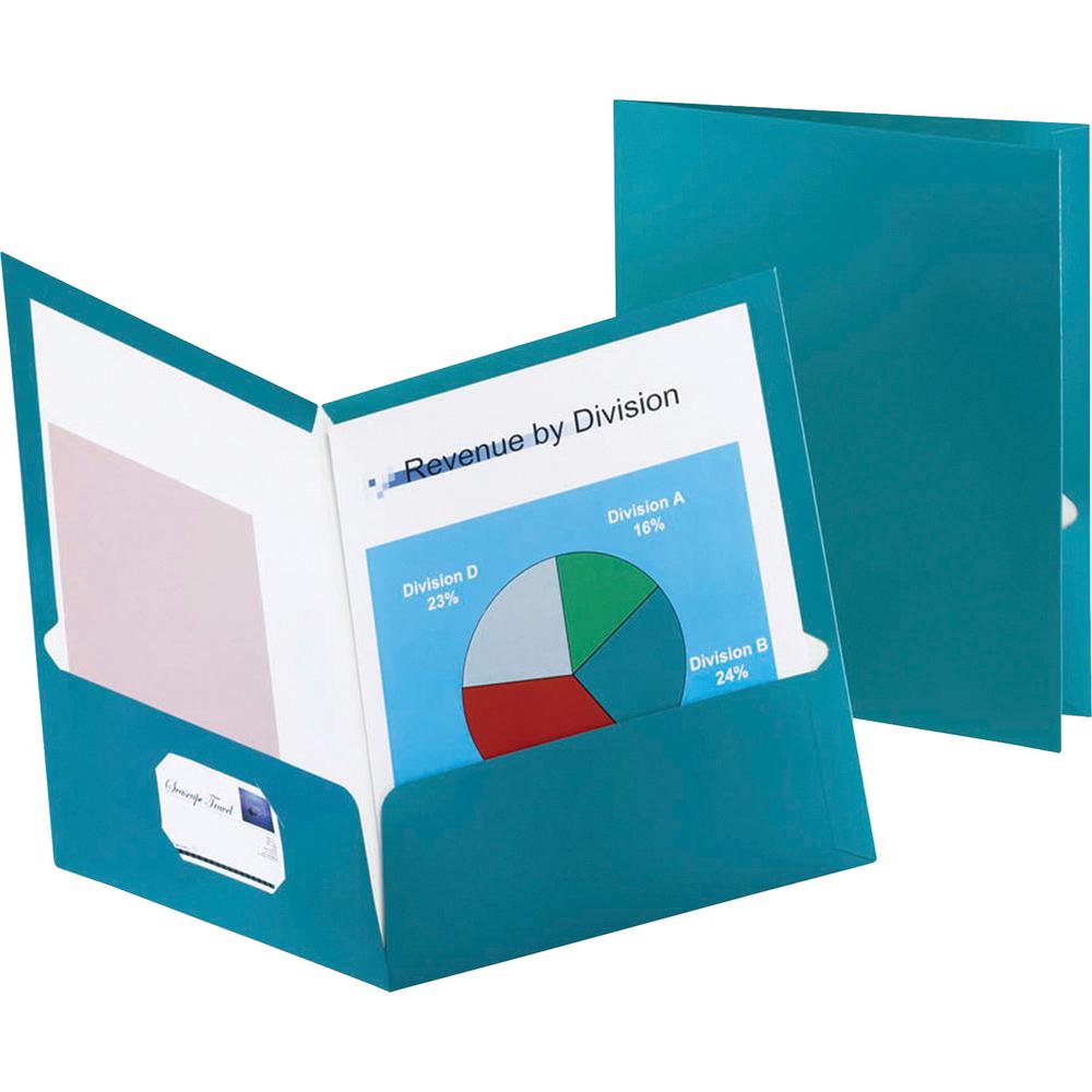 Oxford Letter Pocket Folder - 8 1/2" x 11" - 150 Sheet Capacity - 2 Internal Pocket(s) - Teal - 25 / Box. Picture 2