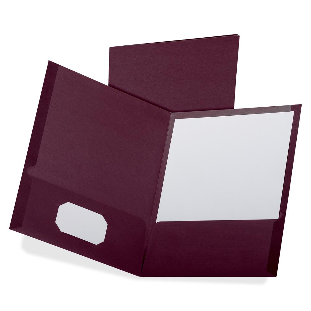 Oxford Letter Recycled Pocket Folder - 8 1/2" x 11" - 100 Sheet Capacity - 2 Pocket(s) - Burgundy - 35% Recycled - 25 / Box. Picture 2