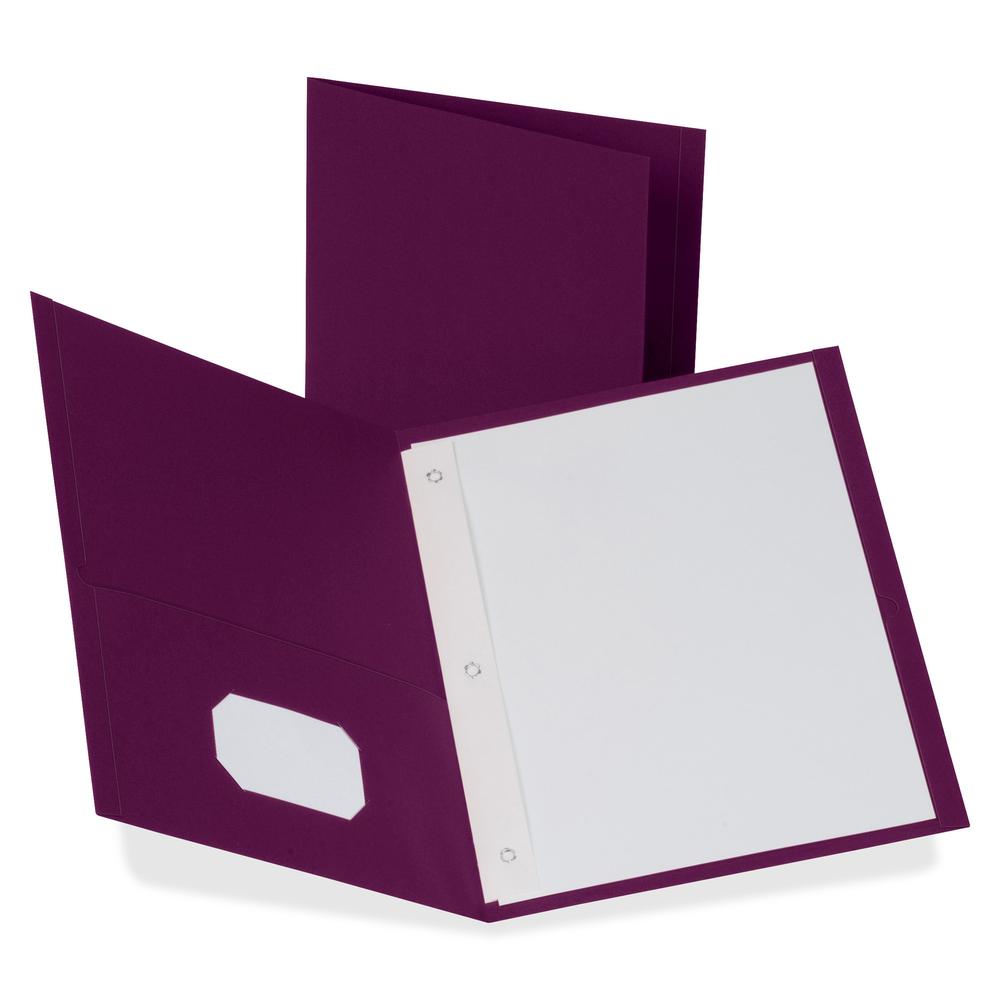 Oxford Letter Recycled Pocket Folder - 8 1/2" x 11" - 3 Fastener(s) - 1/2" Fastener Capacity for Folder - 2 Inside Front & Back Pocket(s) - Leatherette - Burgundy - 10% Recycled - 25 / Box. Picture 2