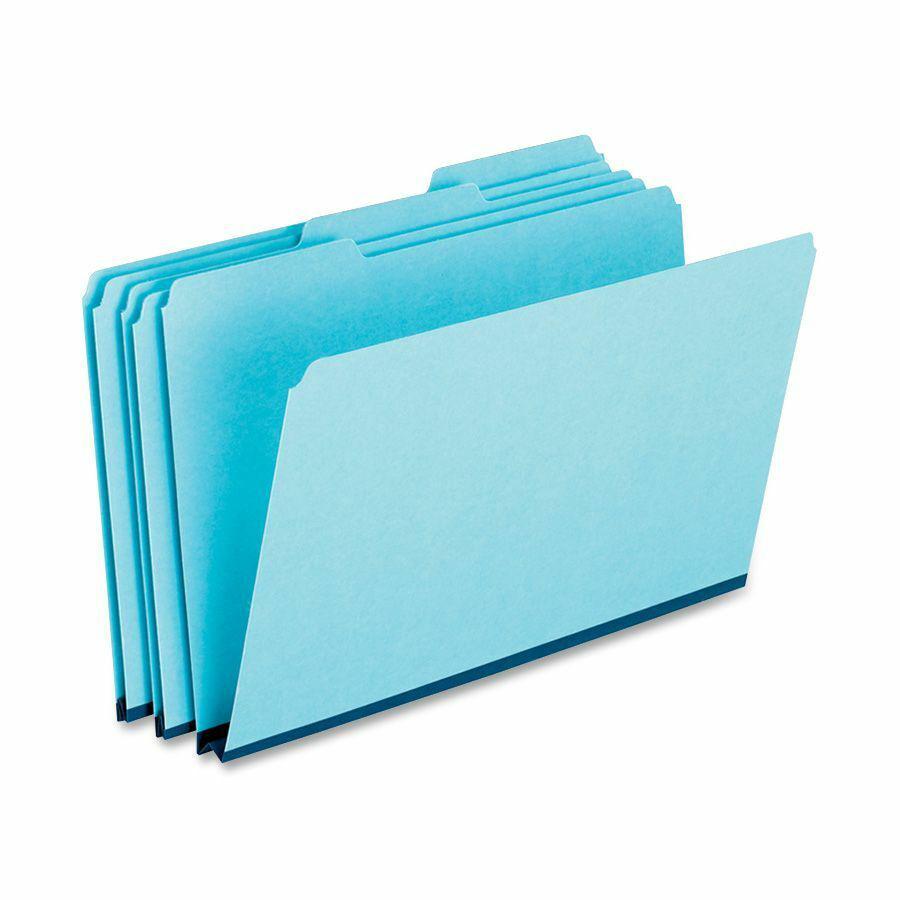 Pendaflex 1/3 Tab Cut Legal Recycled Top Tab File Folder - 8 1/2" x 14" - 1" Expansion - Top Tab Location - Assorted Position Tab Position - Pressboard, Tyvek - Blue - 65% Recycled - 25 / Box. Picture 2