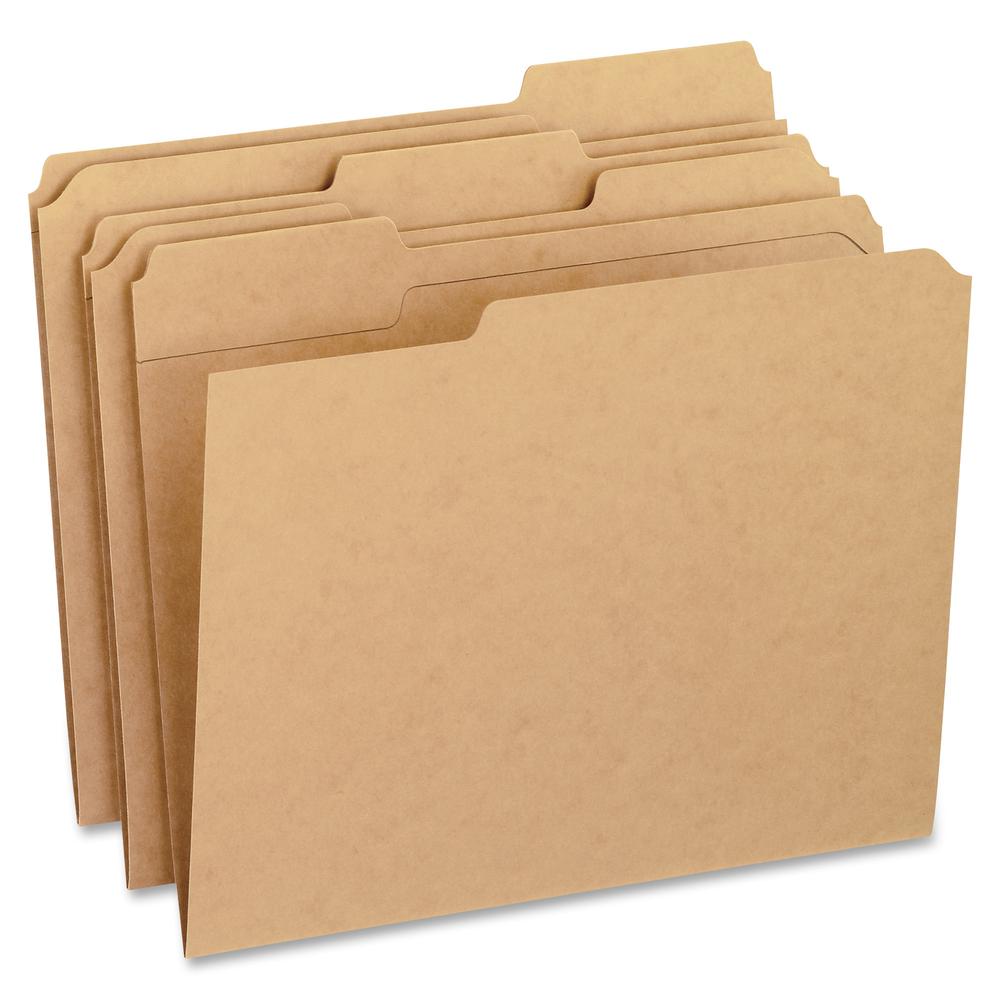 Pendaflex 1/3 Tab Cut Letter Recycled Top Tab File Folder - 8 1/2" x 11" - 3/4" Expansion - Top Tab Location - Assorted Position Tab Position - Kraft - Kraft - 10% Recycled - 100 / Box. Picture 2