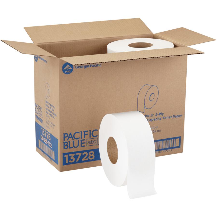 Pacific Blue Select Jumbo Jr. Toilet Paper - 2 Ply1000 ft - 9" Roll Diameter - White - 8 / Carton. Picture 6