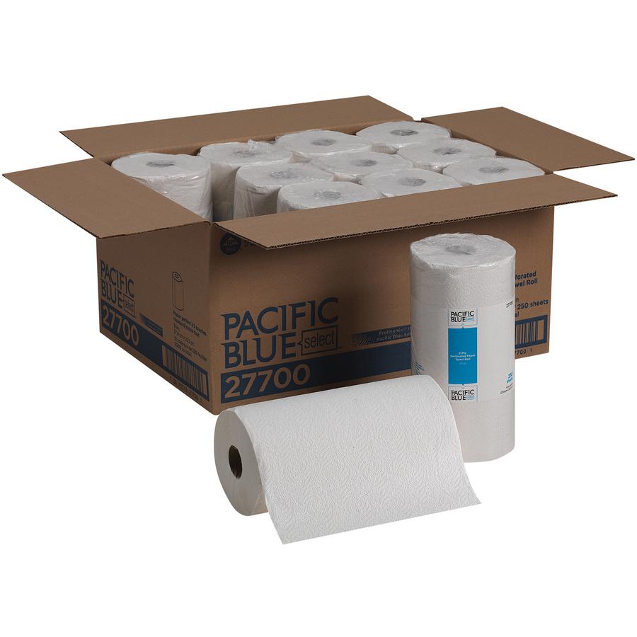Pacific Blue Select Perforated Paper Towel Roll - 2 Ply - 8.80" x 11" - 250 Sheets/Roll - White - Strong, Absorbent, Perforated - For Office Building - 12 / Carton. Picture 4