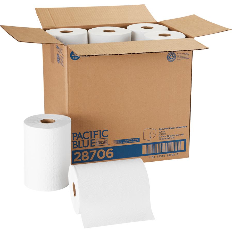 Pacific Blue Basic Paper Roll Towel - 1 Ply - 7.87" x 350 ft - White - 12 / Carton. Picture 6