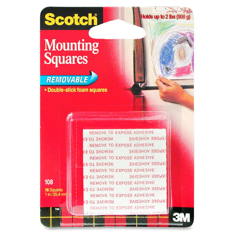 Scotch Double-stick Foam Mounting Squares - 1" Length x 1" Width - Foam - Adhesive Backing - 16 / Pack - Gray. Picture 2