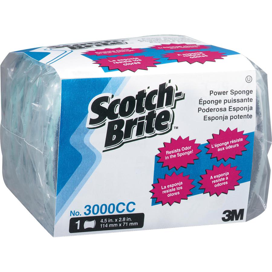 Scotch-Brite Power Sponges - 0.7" Height x 4.5" Width x 2.8" Depth - 5/Pack - Aqua. Picture 2