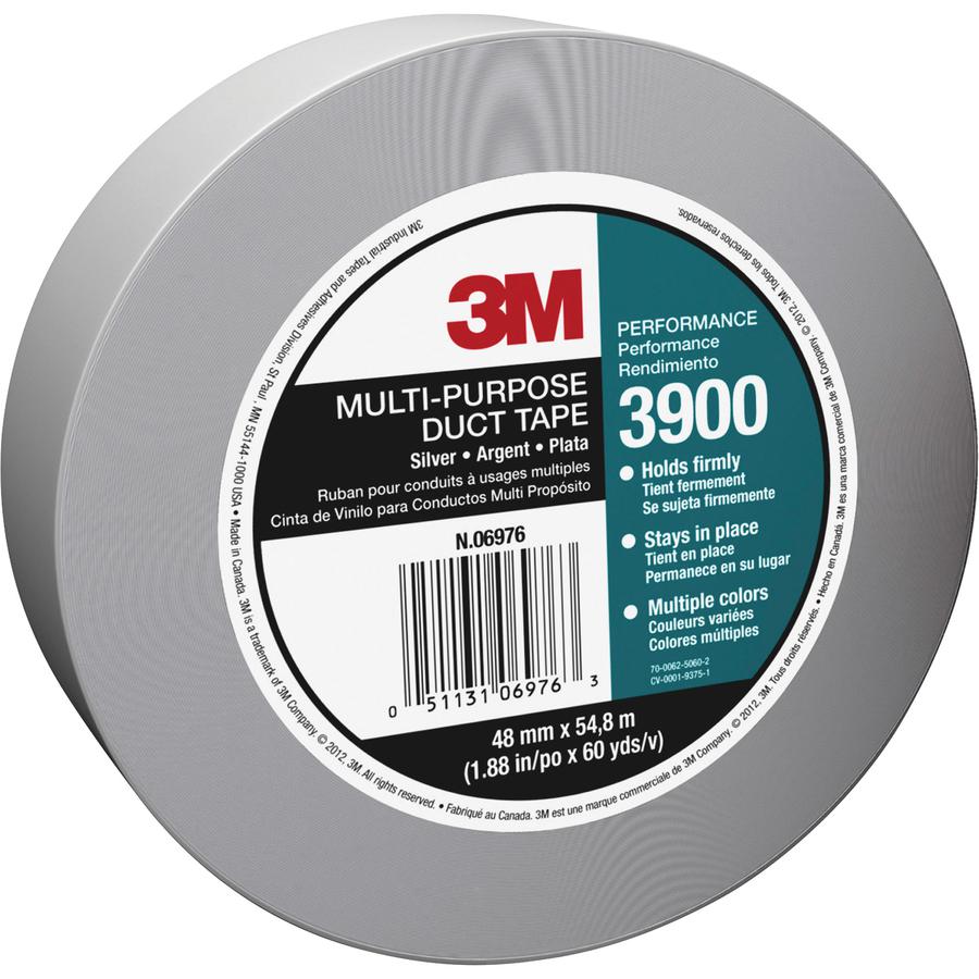 3M Multipurpose Utility-Grade Duct Tape - 60 yd Length x 1.88" Width - 7.6 mil Thickness - 3" Core - Polyethylene Coated Cloth Backing - For Wrapping, Sealing, Protecting - 1 / Roll - Silver. Picture 2