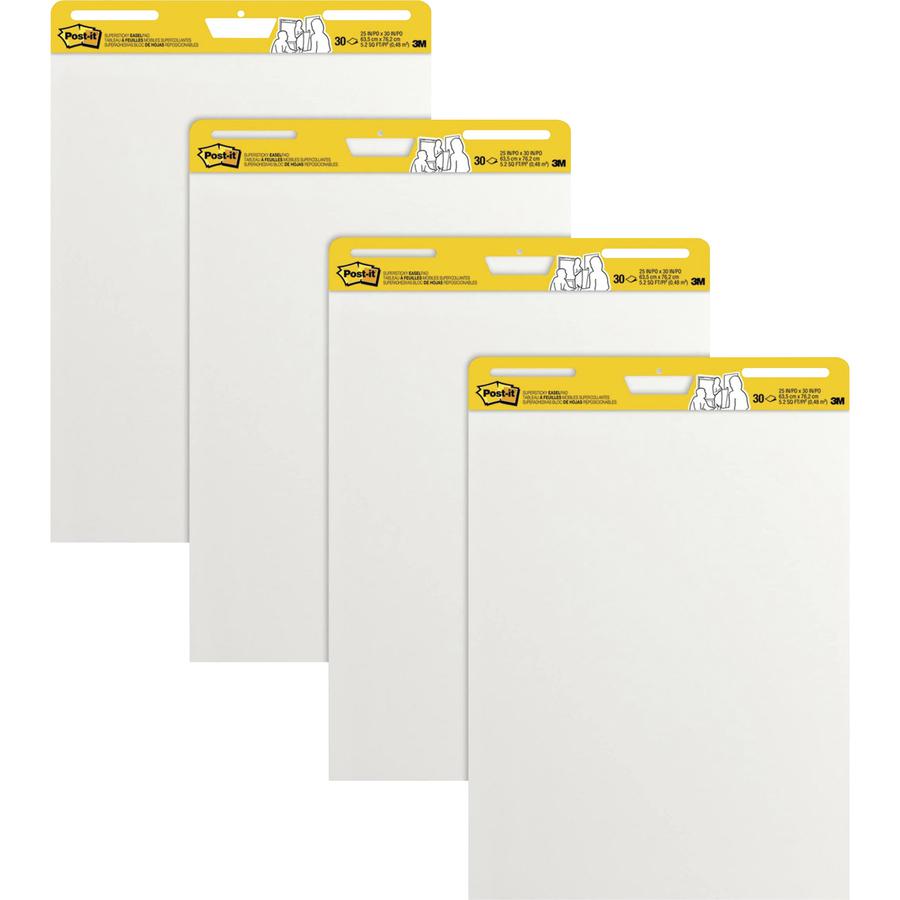Post-it&reg; Super Sticky Easel Pad - 30 Sheets - Plain - Stapled - 18.50 lb Basis Weight - 25" x 30" - White Paper - Self-adhesive, Repositionable, Resist Bleed-through, Removable, Sturdy Back, Cardb. Picture 5